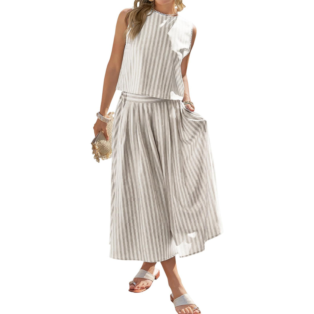 Striped Skirt Set 2 Piece Casual Sleeveless Top and Midi Skirt Summer Matching Lounge Sets for Everyday Wear adaptable