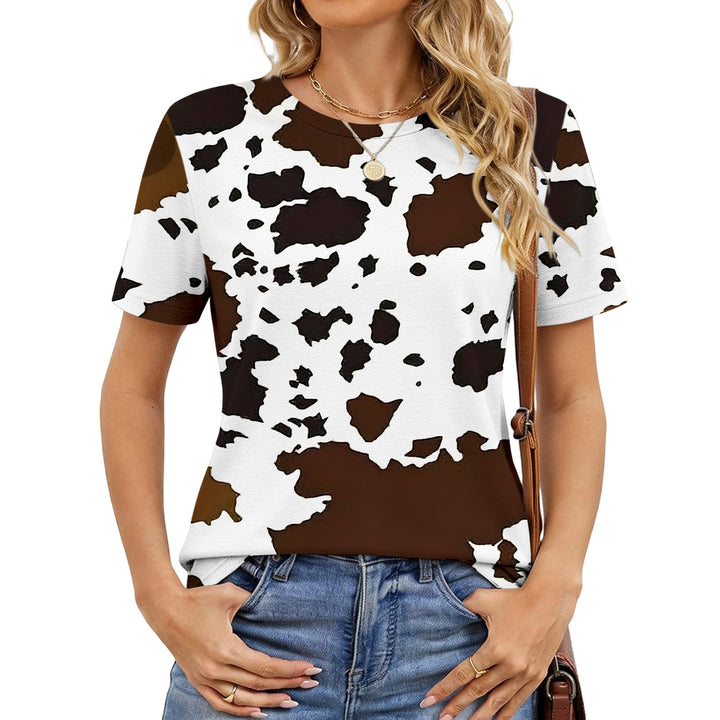Cow Pattern T Shirt Crew Neck Short Sleeve Basic Tee Shirts Casual Summer Clothes for Vacation Daily Wear responsible