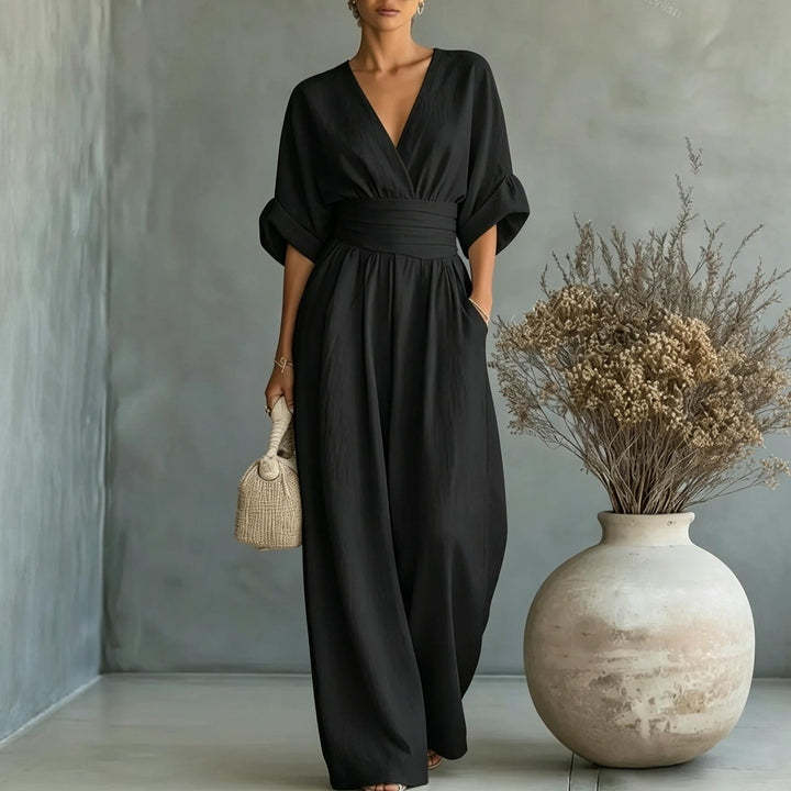 Womens Jumpsuits Casual Dressy V Neck Wide Leg Flowy Short Sleeve Casual Cinched Waist Overalls Daily Wear best service