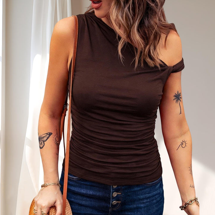Off the Shoulder Tops for Women Asymmetrical Neck Ruched Sleeveless Shirts Twist Strap Vests Daily Wear elegance