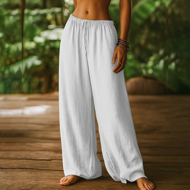 Cotton Wide Leg Pants for Women Drawstring Casual Elastic Waist Pants Flowy Cotton Beach Trousers for Travel charitable