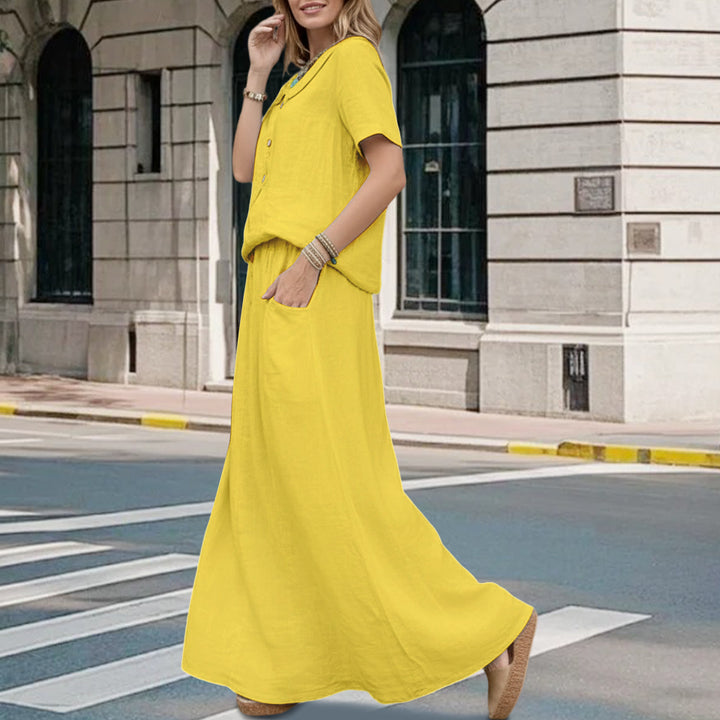 2 Piece Skirt Set Solid Cotton Two Piece Sets Short Sleeve Top and Maxi Skirt Casual Outfit for Daily Wear everywhere