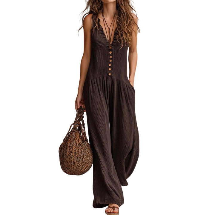 Sleeveless Jumpsuits for Women Button Down Wide Leg Baggy Jumpsuits V Neck Summer Trendy Outfits for Date classical