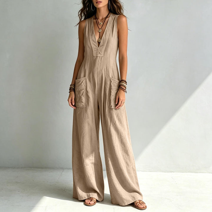 Wide Leg Jumpsuit for Women V Neck Summer Sleeveless Jumpsuits Long Overalls with Pockets for Streetwear gaudily