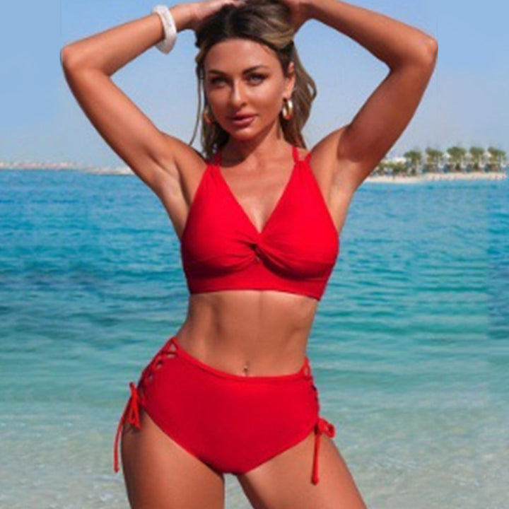 Womens Bikini Swimsuits Twist Front Bikini Swimsuit Sexy V Neck Lace Up Two Piece Bathing Suit for Vacation modern