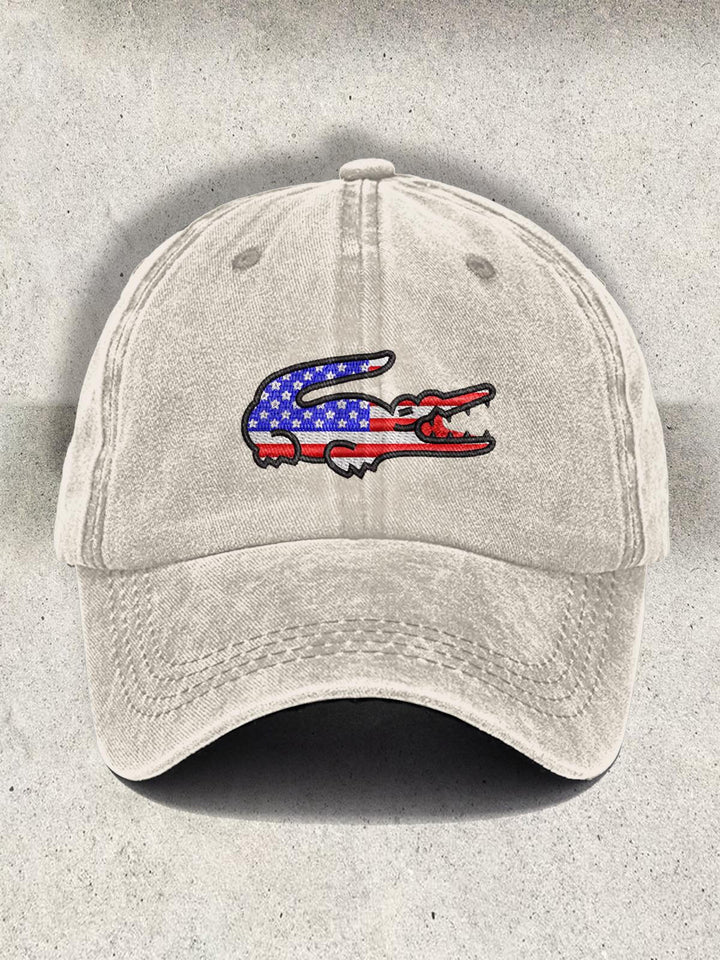 Vintage Flag Crocodile Print Baseball Cap