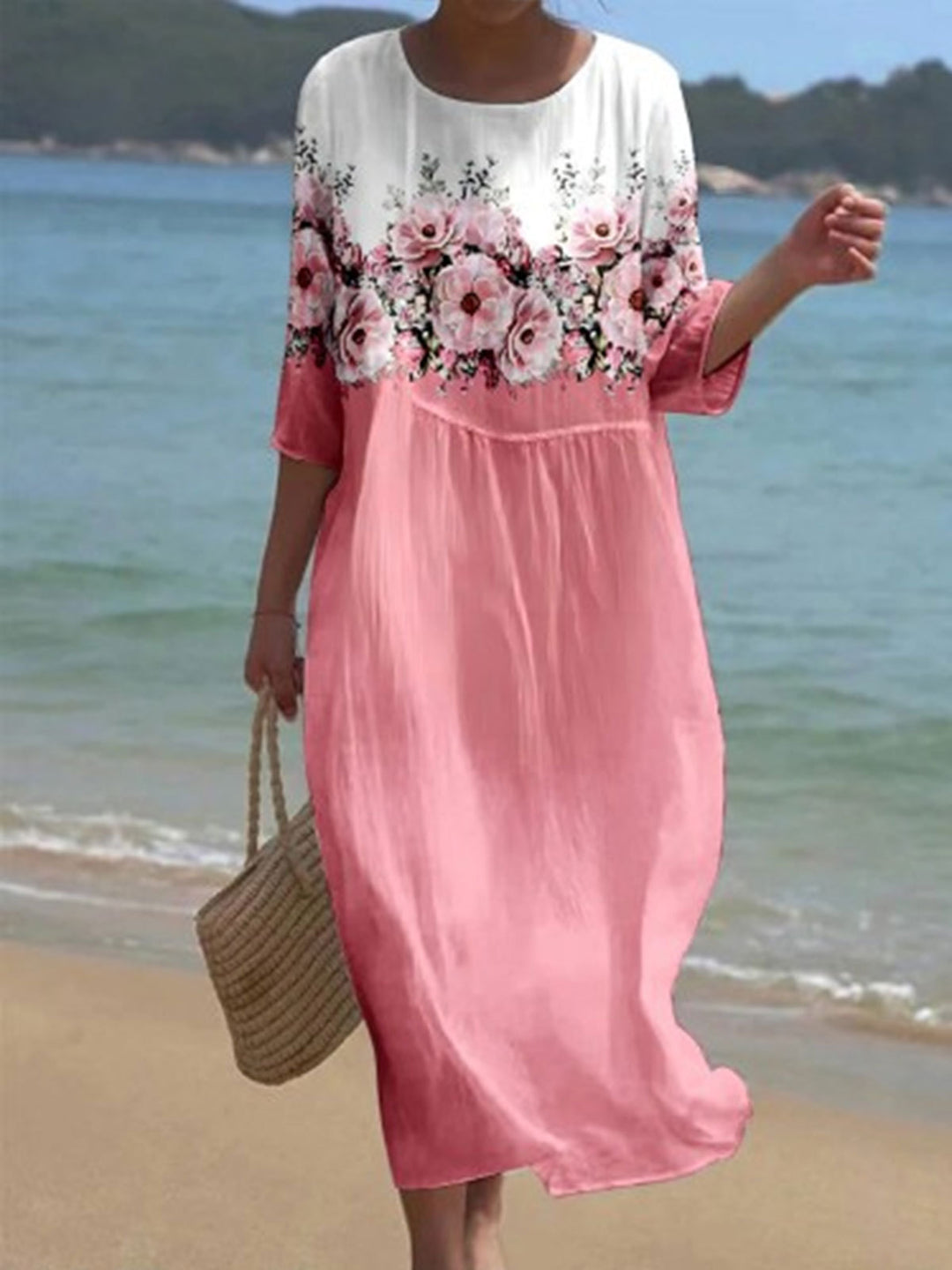 Pink Floral Print Dress