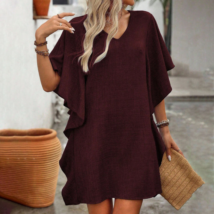 V Neck Ruffle Dress Summer Fashion Ruffle Short Sleeve Casual Shift Dress for Beach Vacation Daily Wear gifts