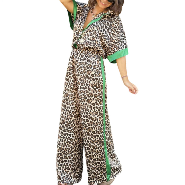 Womens Lounge Set 2 Piece Leopard Print Button Down Shirt with Palazzo Pants Going Out Outfit Streetwear fun