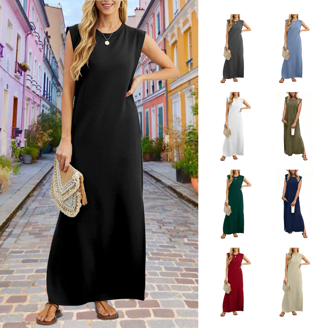 Tank Maxi Dress Sleeveless Solid Color Maxi Dress Loose Fit Side Slit Sundress for Fashionable Daily Wear Vacation Dating classy