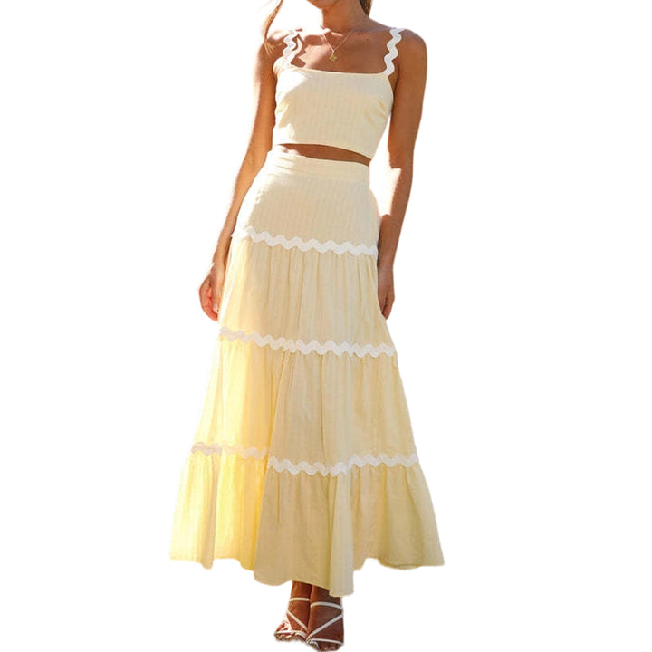 Crop Top Skirt Set for Women Two Piece Flowy Maxi Skirt and Spaghetti Strap Top Matching Set Daily Wear easy to use