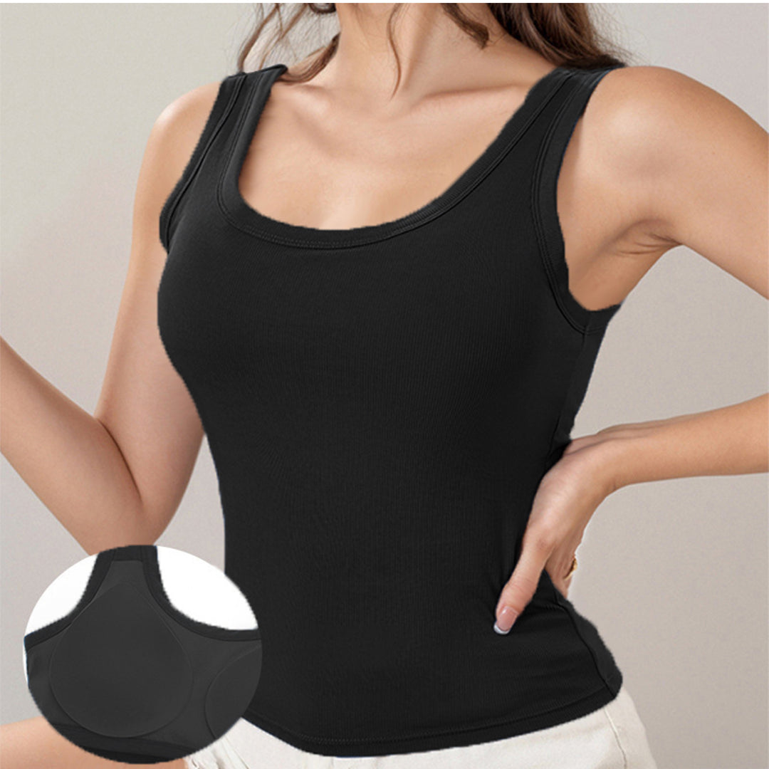 Built in Bra Tank Tops for Women U-Back Summer Sexy Casual Sleeveless Fitted Tank with Removable Pads for Gym welcoming