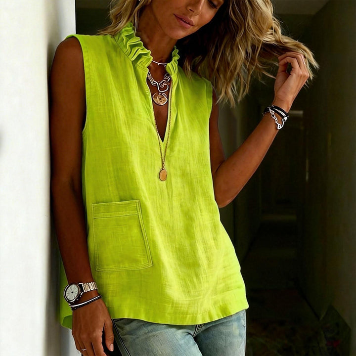 Linen Tank Tops for Women V Neck Ruffled Collar Sleeveless Shirt Summer Casual Tunic Tops for Daily Dating ordinary