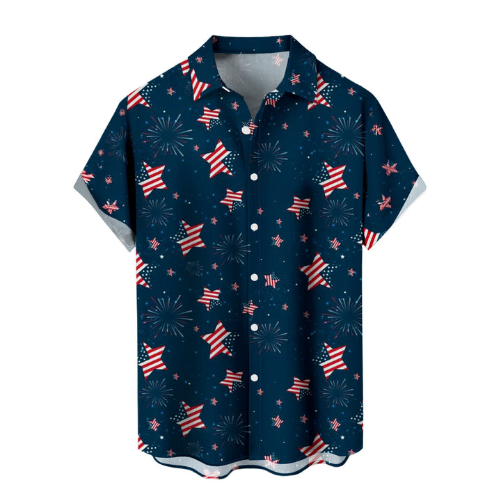 Mens Patriotic Button Down Shirts American Flag Short Sleeve Casual Button Up Hawaiian Shirts for Vacation polite