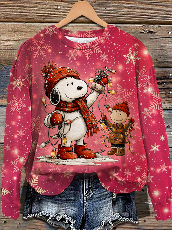 Retro Christmas Snoopy Printed Long Sleeve Casual Top