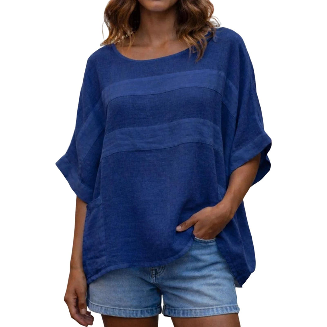 Women's Linen Shirt 3/4 Batwing Sleeve Summer Casual Crewneck Shirts Lightweight Flowy Blouses for Travel reasonable