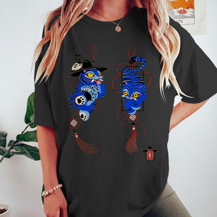 Demon Cat Derpy Crew Neck T-shirt