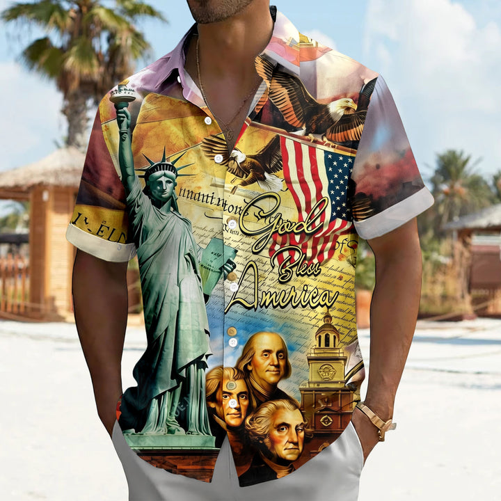 American Flag Button Up Shirt Short Sleeve Eagle American Flag Patriotic Button Down Shirt for Vacation trusted