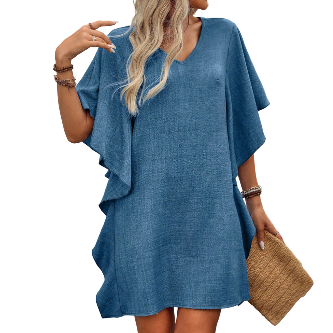V Neck Ruffle Dress Summer Fashion Ruffle Short Sleeve Casual Shift Dress for Beach Vacation Daily Wear gifts
