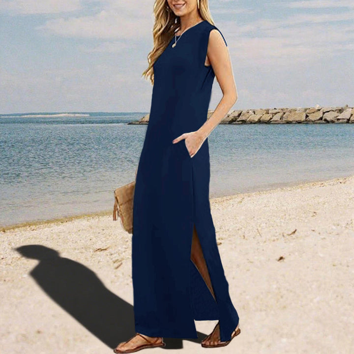 Tank Maxi Dress Sleeveless Solid Color Maxi Dress Loose Fit Side Slit Sundress for Fashionable Daily Wear Vacation Dating classy