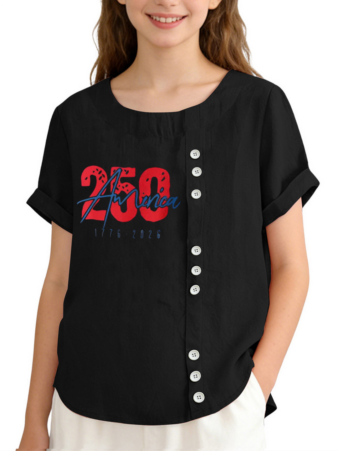America 250th Anniversary Children's Cotton And Linen Button Shirt