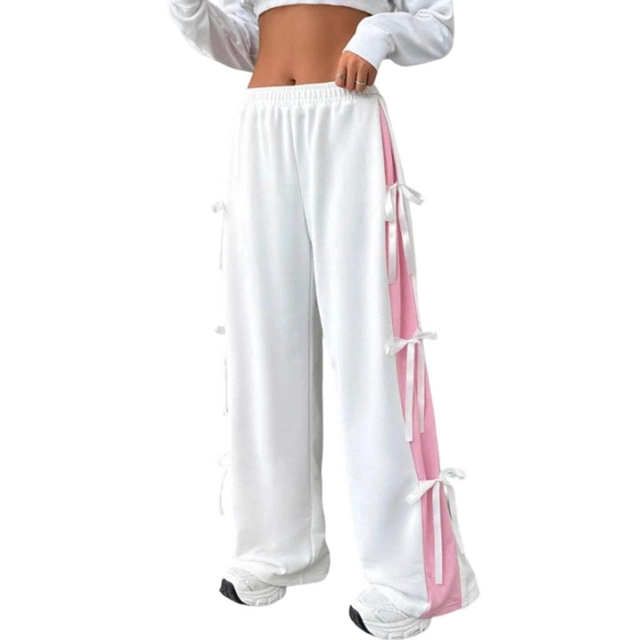 Women's Baggy Sweatpants Bow Tie Elastic Waist Casual Wide Leg Sports Pants with Pocket for Daily Running accepted