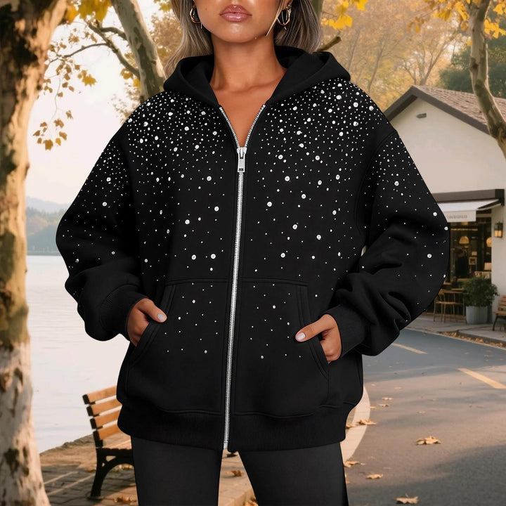Rhinestone Zip Up Hoodie Zip Up Trendy Glitter Hoodie Unisex Long Sleeve Jackets for Streetwear Going out typical