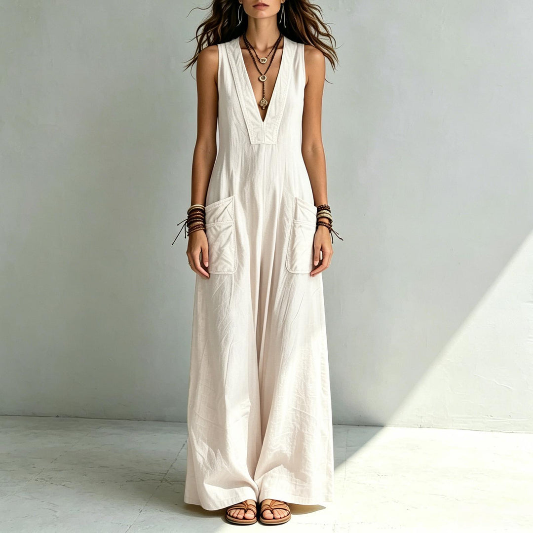 Wide Leg Jumpsuit for Women V Neck Summer Sleeveless Jumpsuits Long Overalls with Pockets for Streetwear gaudily