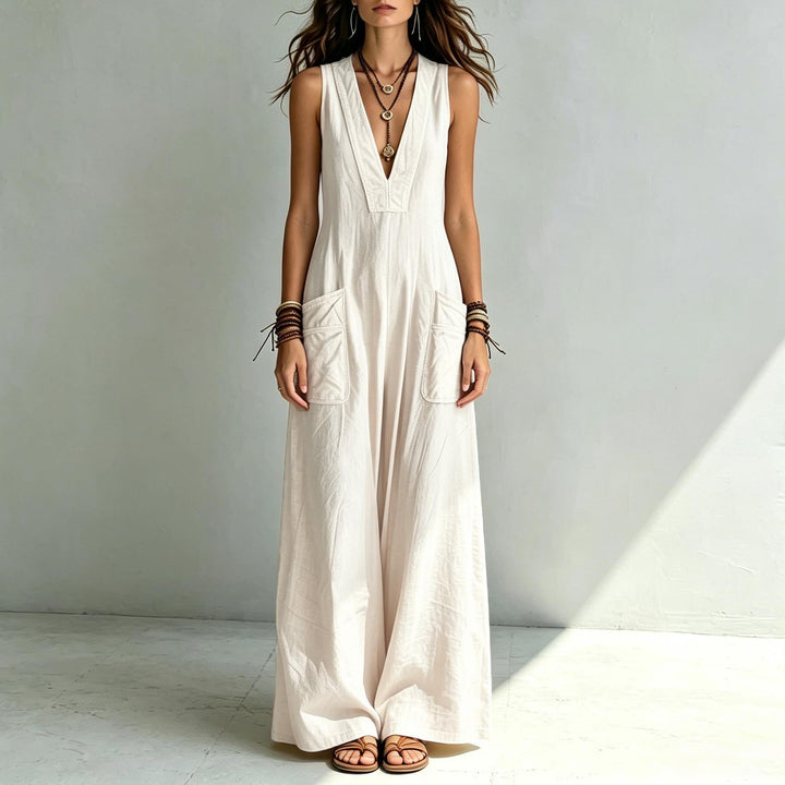 Wide Leg Jumpsuit for Women V Neck Summer Sleeveless Jumpsuits Long Overalls with Pockets for Streetwear gaudily