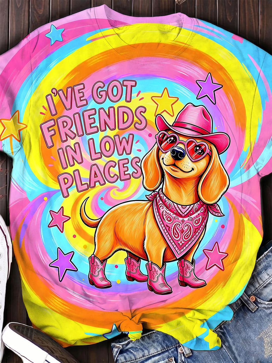 Tie Dye Funny Dachshund Women's Short Sleeve Crew Neck T-shirt