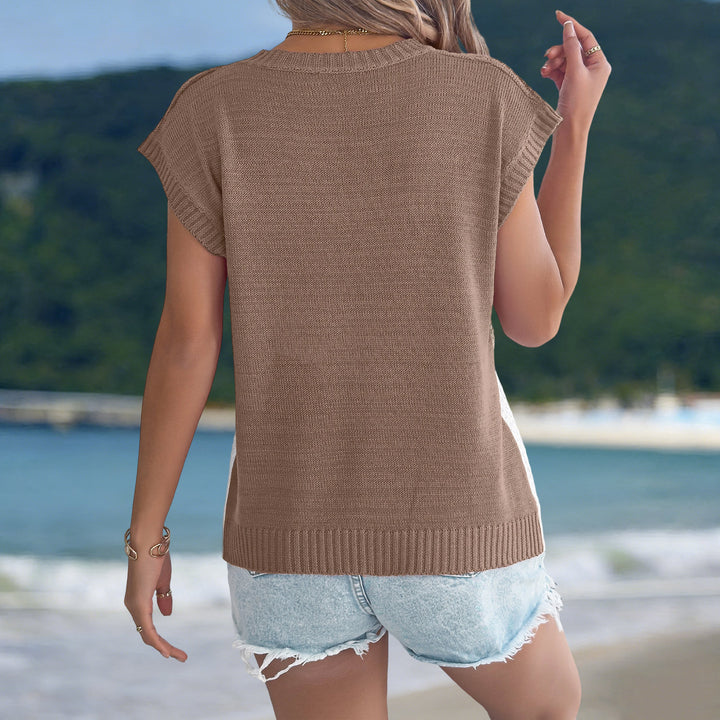 Summer Sweater Vest Color Block Cute Cap Sleeve Knit Tops Summer Vest for Vacation Travel Date Daily Wear gaudily