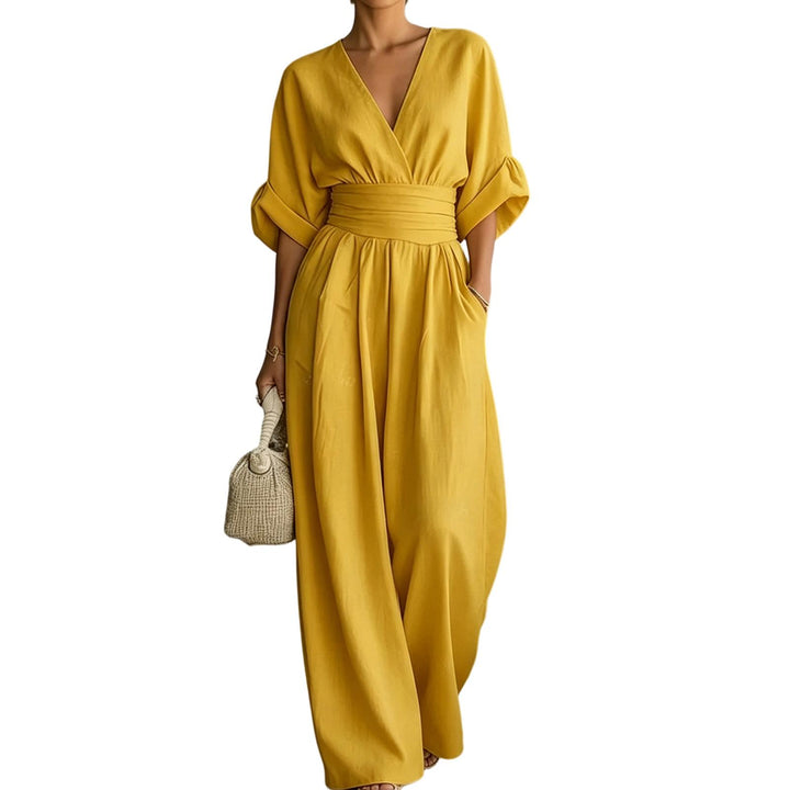 Womens Jumpsuits Casual Dressy V Neck Wide Leg Flowy Short Sleeve Casual Cinched Waist Overalls Daily Wear best service