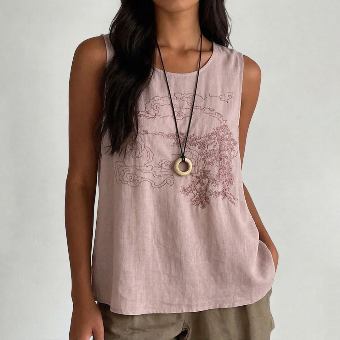 Embroidered Sleeveless Tops for Women Embroidered Summer Sleeveless Shirts Loose Fit Tank Tops for Vacation gifts