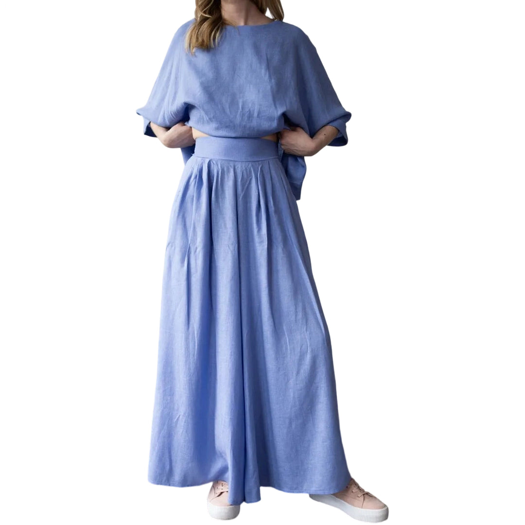 Matching Skirt Set Two Piece Linen 3/4 Sleeve Top with Flowy Skirt Summer Lounge Outfits for Going Out Travel delightful
