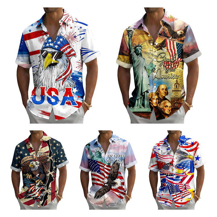 American Flag Button Up Shirt Short Sleeve Eagle American Flag Patriotic Button Down Shirt for Vacation trusted