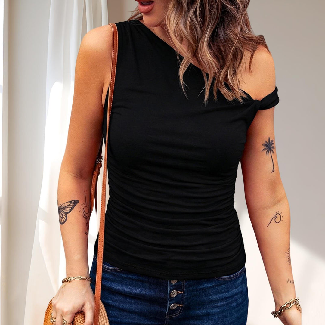 Off the Shoulder Tops for Women Asymmetrical Neck Ruched Sleeveless Shirts Twist Strap Vests Daily Wear elegance