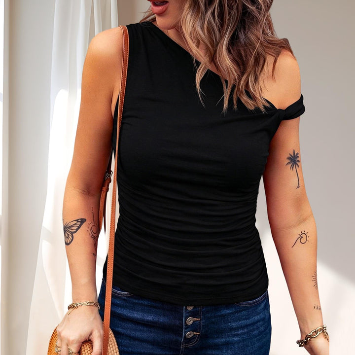 Off the Shoulder Tops for Women Asymmetrical Neck Ruched Sleeveless Shirts Twist Strap Vests Daily Wear elegance