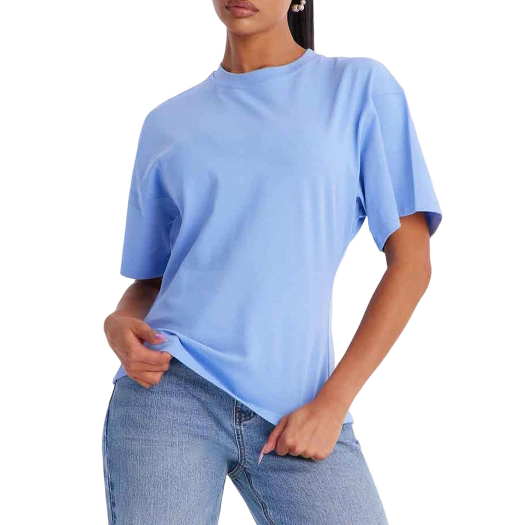 Zipper Back Shirt for Women Back Zipper Crewneck Short Sleeve Cinched Waist Top for Daily Wear Vacation method