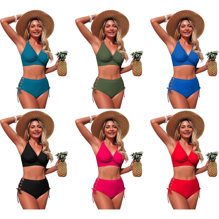 Womens Bikini Swimsuits Twist Front Bikini Swimsuit Sexy V Neck Lace Up Two Piece Bathing Suit for Vacation modern