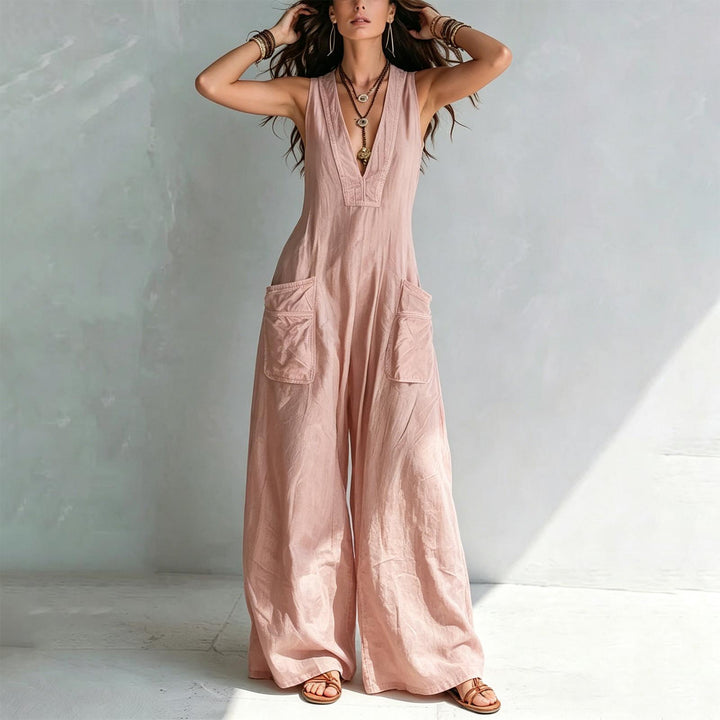 Wide Leg Jumpsuit for Women V Neck Summer Sleeveless Jumpsuits Long Overalls with Pockets for Streetwear gaudily