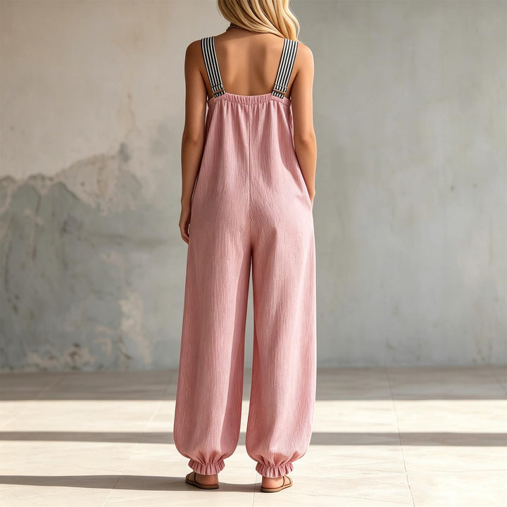 Sleeveless Jumpsuits for Women Striped Strap Cinch Bottom Lounge Overalls Streetwear with Pockets for Date kindness