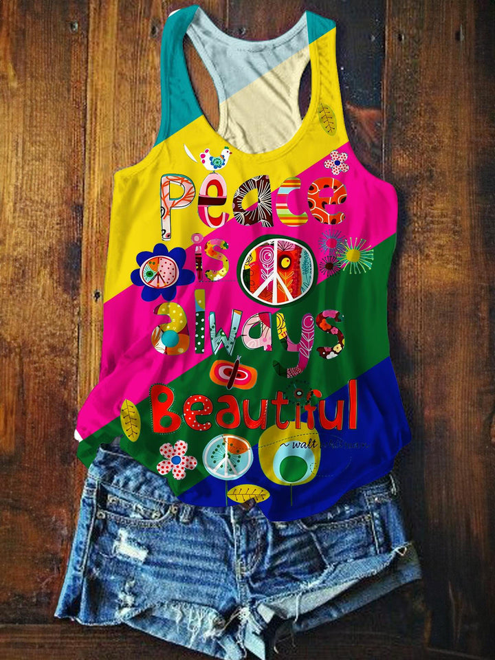 Hippie Fun Print Printed Casual Tank Top