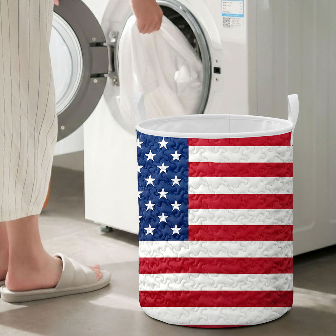 American Flag Laundry Basket Quilted Summer Holiday Basket Large Laundry Hamper with Handles for Bedroom adorable