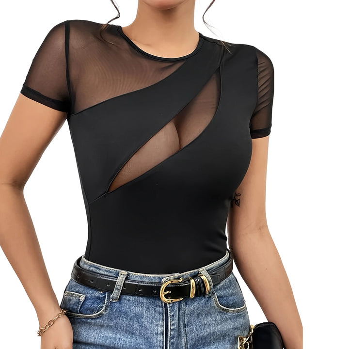 Sheer T Shirts for Women Sheer Mesh Black Slim Fit Tees Sexy Crew Neck Clubwear for Party Nightclub Dating enjoyable
