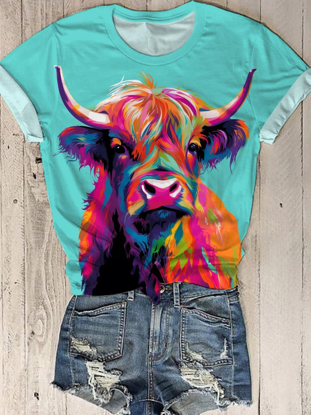 Abstract Highland Cow Crew Neck T-shirt