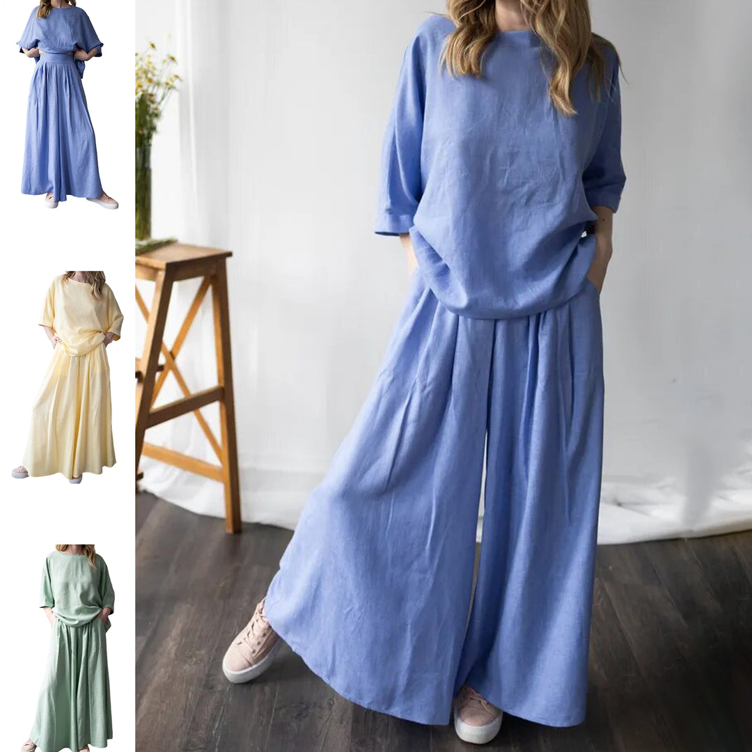 Matching Skirt Set Two Piece Linen 3/4 Sleeve Top with Flowy Skirt Summer Lounge Outfits for Going Out Travel delightful
