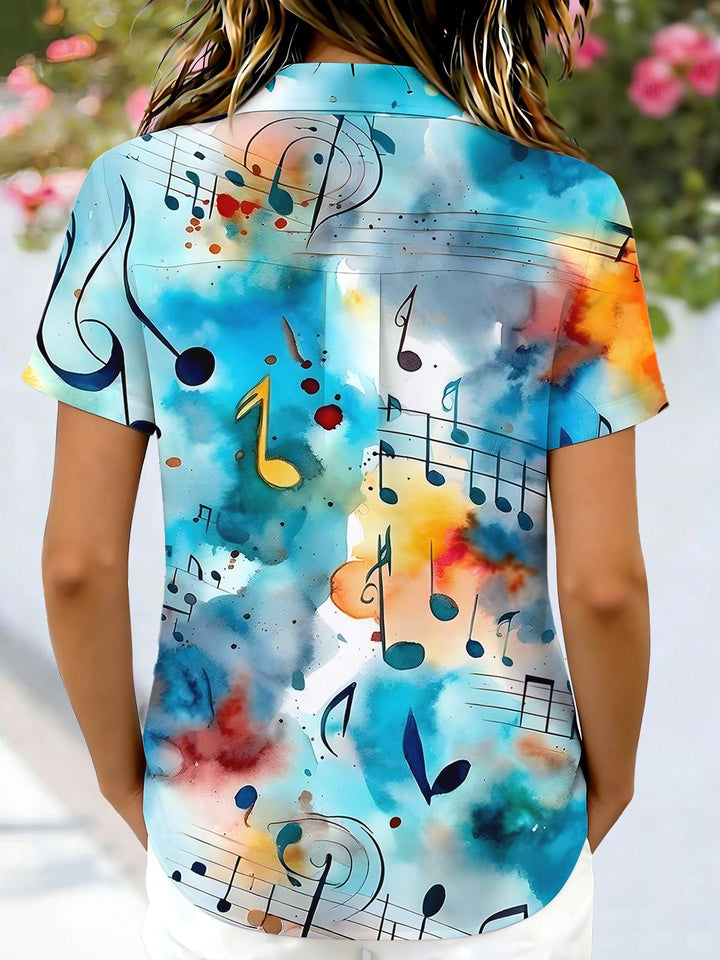 Tie Dye Musical Note Women's Short Sleeve Shirts