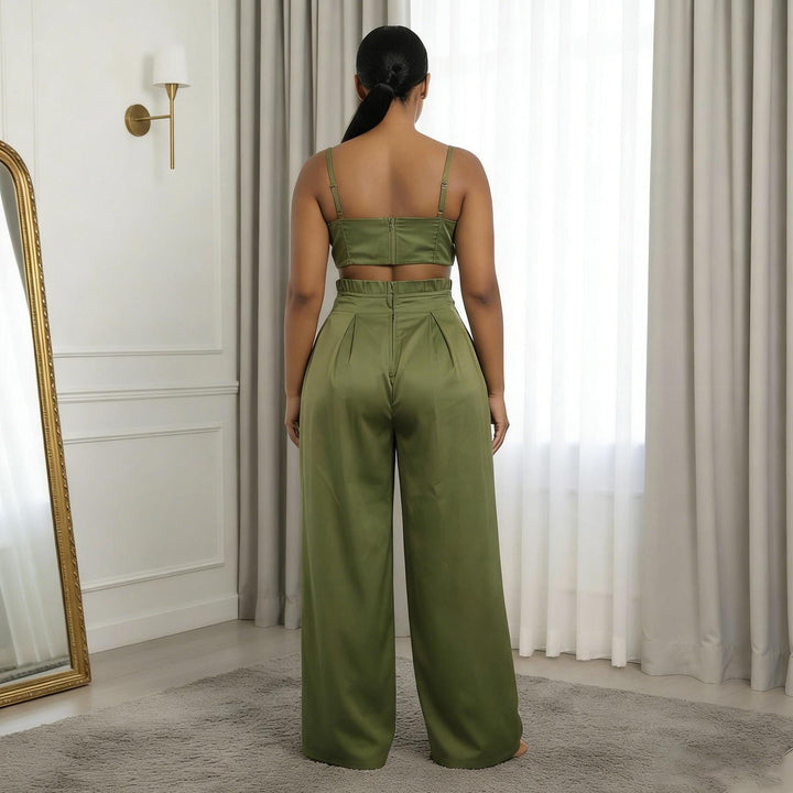Women's 2 Piece Sets Sleeveless Crop Bustier Tops Wide Leg Casual Trousers with Drawstring for Streetwear premium