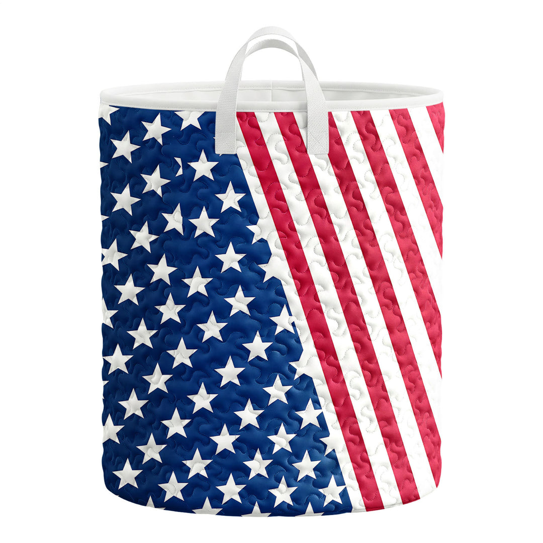 American Flag Laundry Basket Quilted Summer Holiday Basket Large Laundry Hamper with Handles for Bedroom adorable