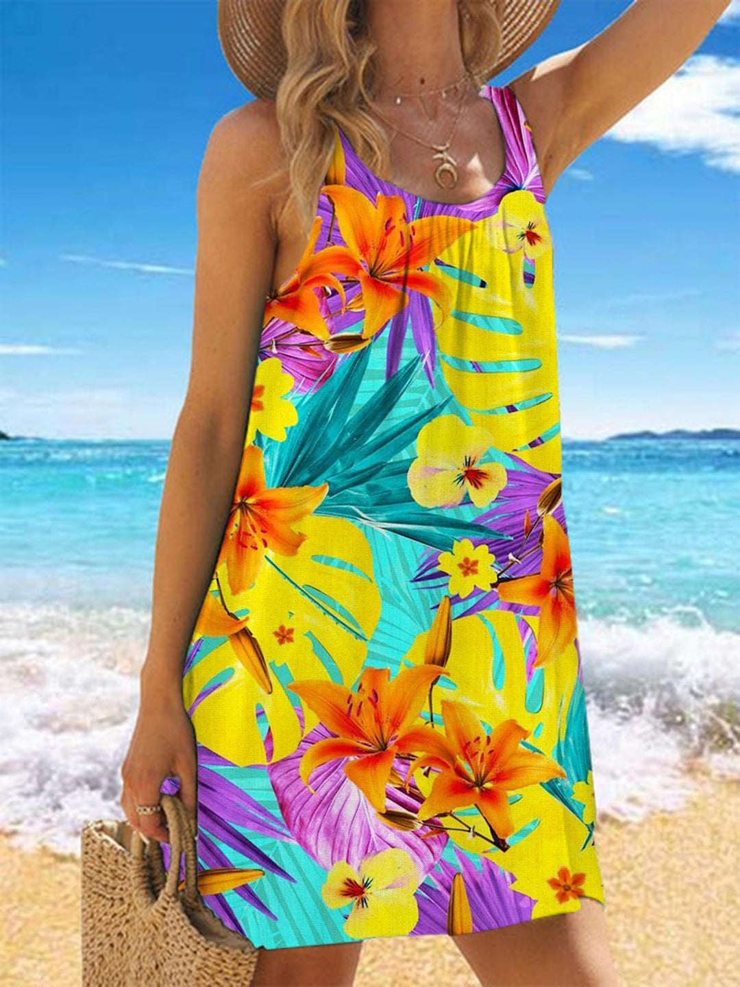 Vacation Flower Print Casual Beach Dress